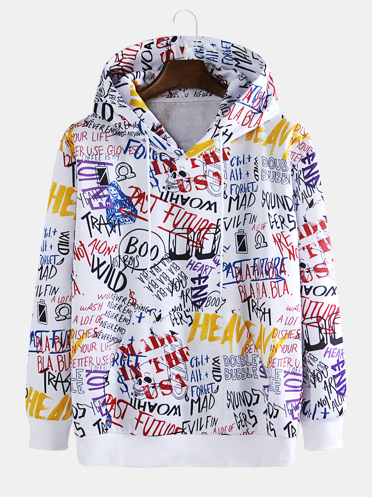 Mens Cool Abstract Graffiti Printed Streetwear Pullover Hoodies - KibrisPDR