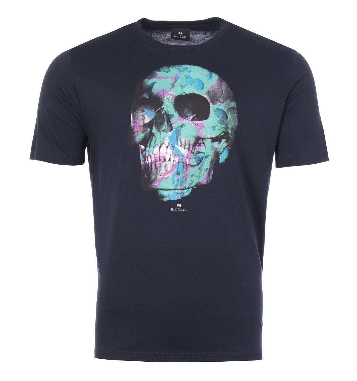 Detail Mens White Organic Cotton Graffiti Skull Print T Shirt Nomer 8