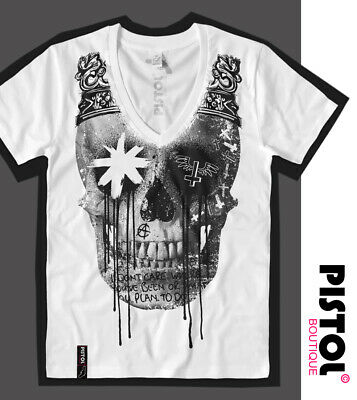 Detail Mens White Organic Cotton Graffiti Skull Print T Shirt Nomer 14