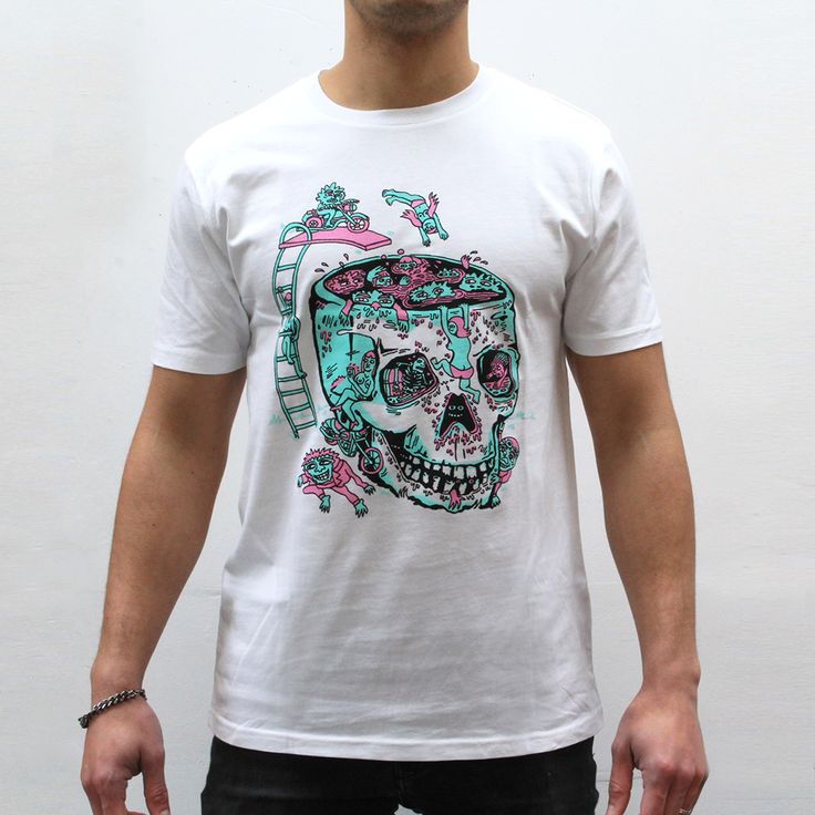 Detail Mens White Organic Cotton Graffiti Skull Print T Shirt Nomer 6