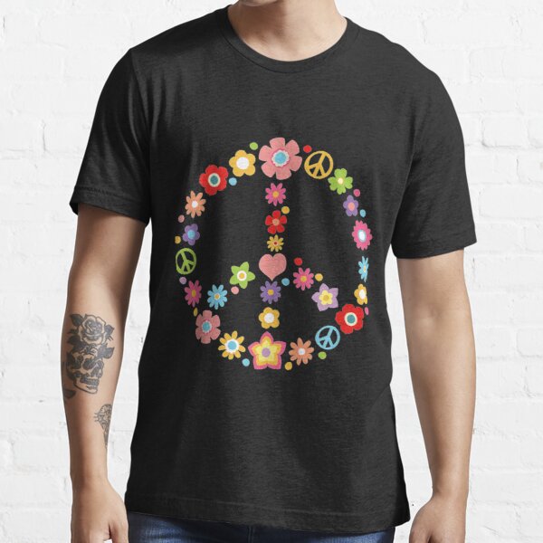 Detail Peace Sign Graffiti Flowers And Dove T Shirt Nomer 3