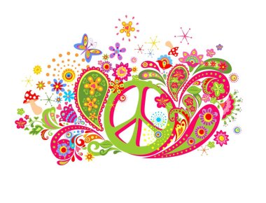 Detail Peace Sign Graffiti Flowers And Dove T Shirt Nomer 29