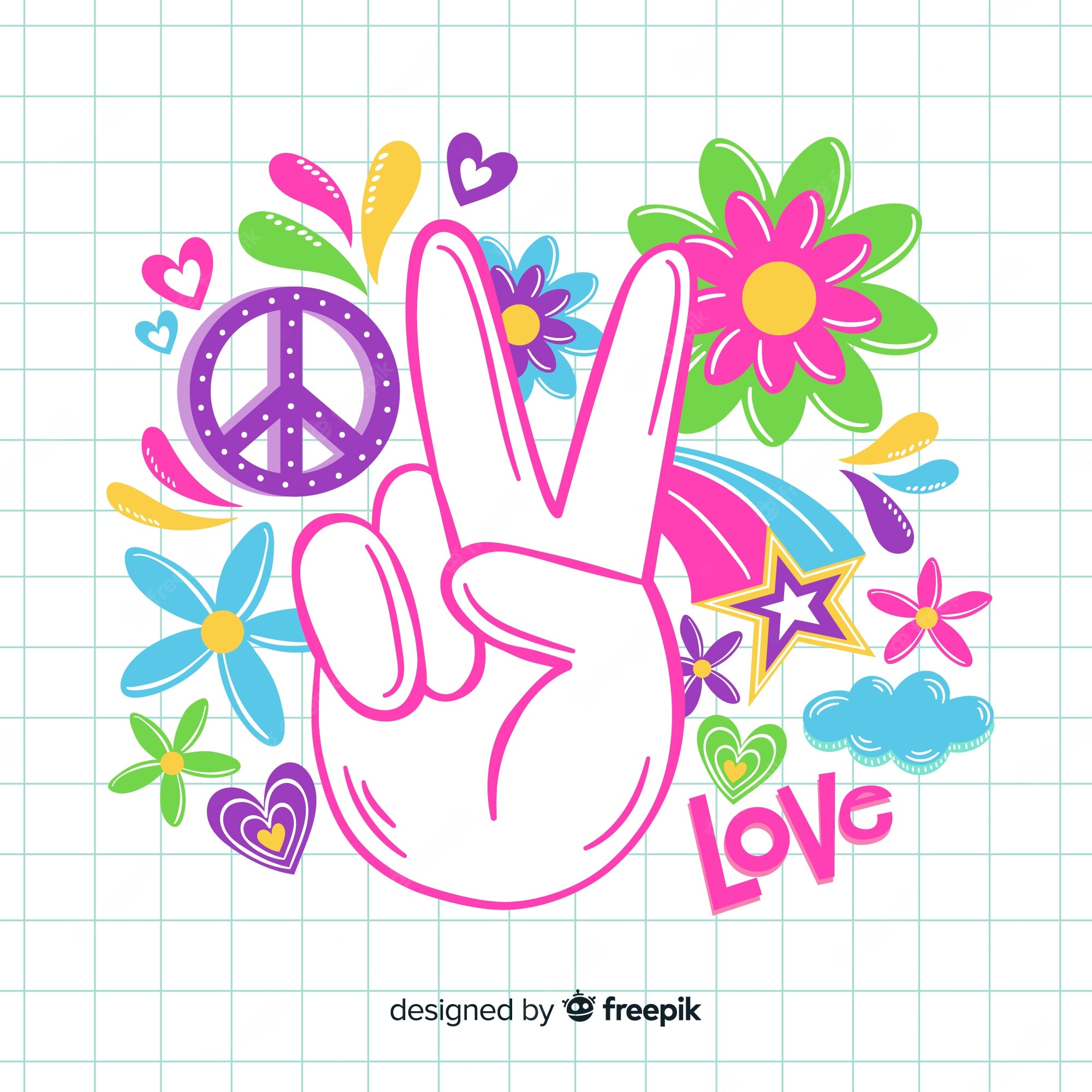 Detail Peace Sign Graffiti Flowers And Dove T Shirt Nomer 50