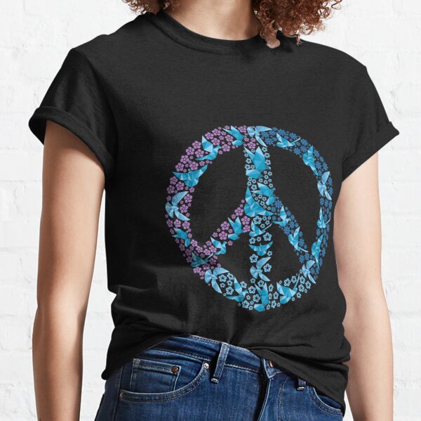 Detail Peace Sign Graffiti Flowers And Dove T Shirt Nomer 8