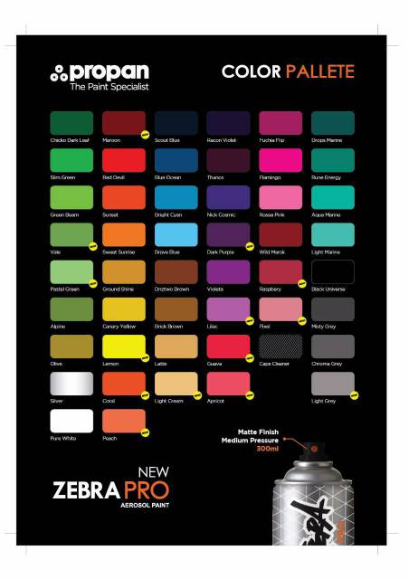 Detail Pilihan Warna Zebra Pro Graffiti Nomer 2