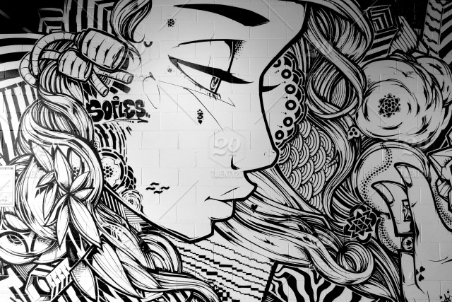 Detail Wall Mural Painting Graffiti Black White Nomer 15