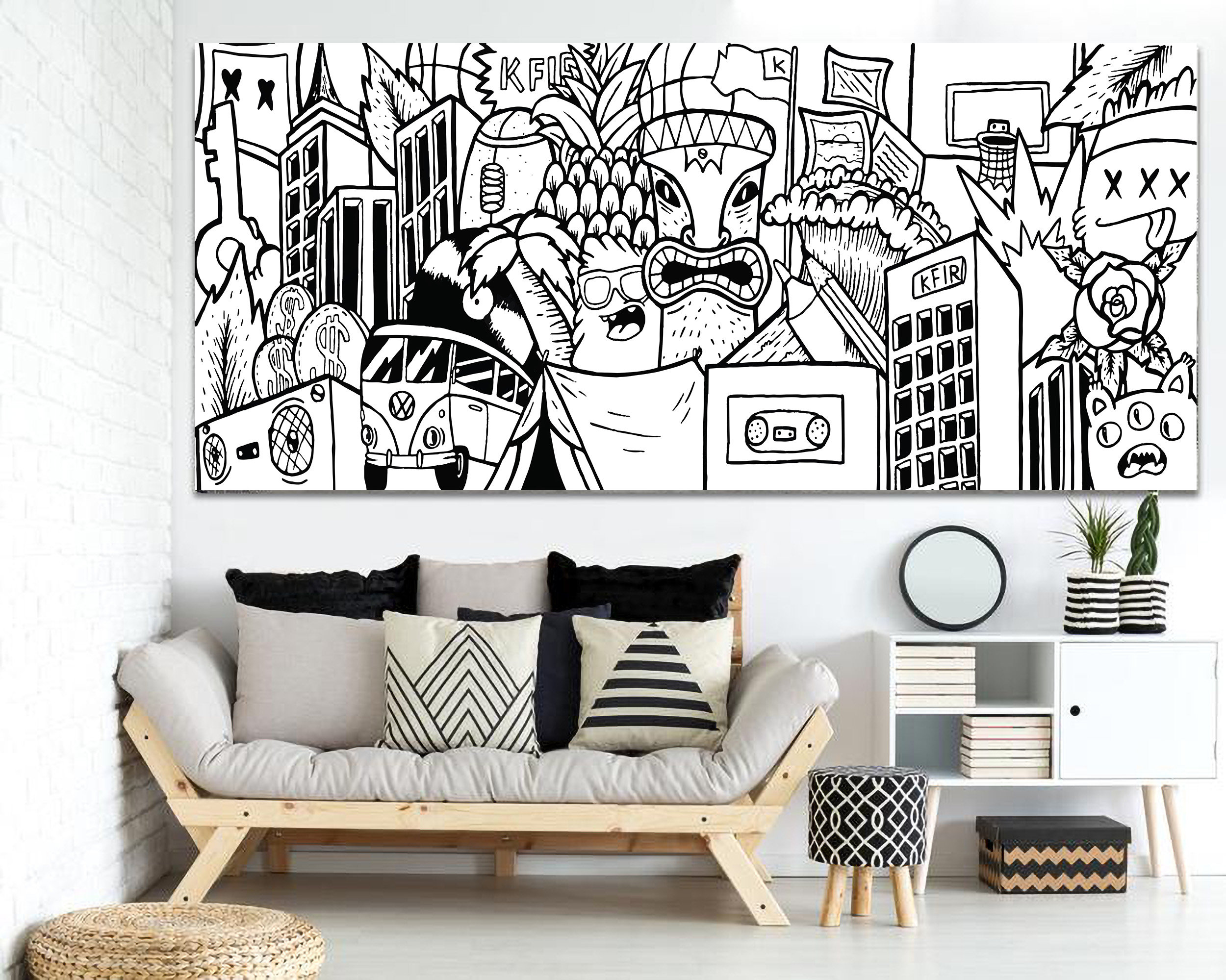 Detail Wall Mural Painting Graffiti Black White Nomer 27