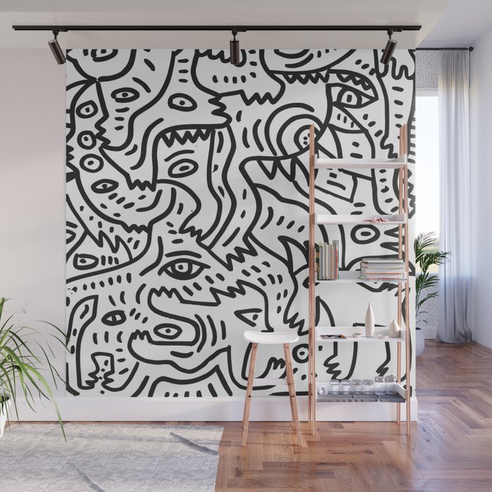 Detail Wall Mural Painting Graffiti Black White Nomer 6