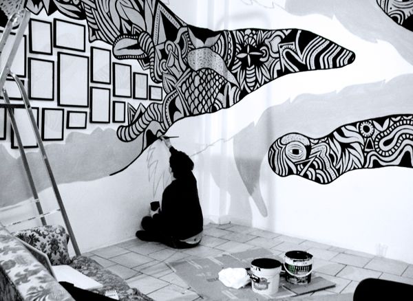 Detail Wall Mural Painting Graffiti Black White Nomer 54