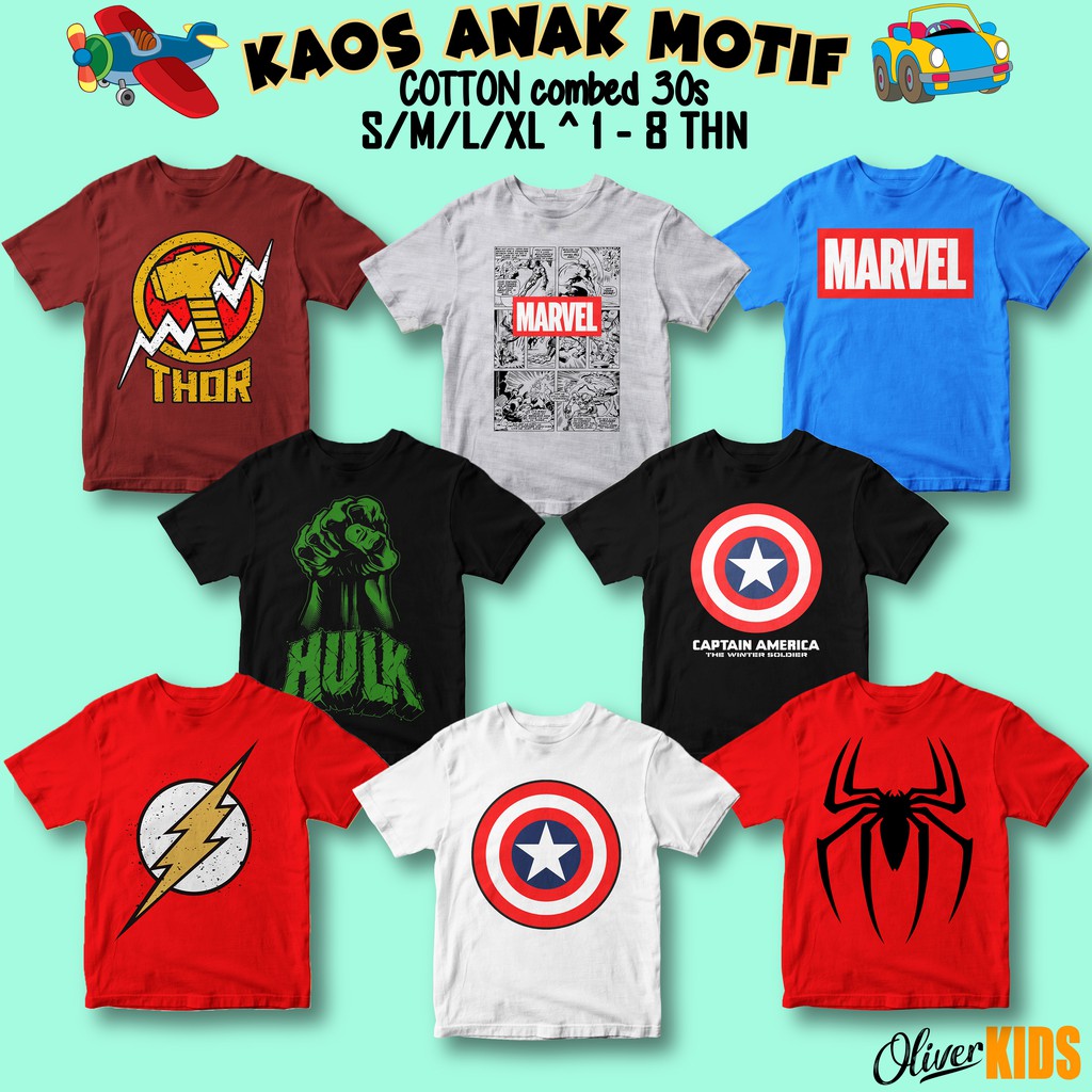 Detail Grosir Kaos Superhero Nomer 13