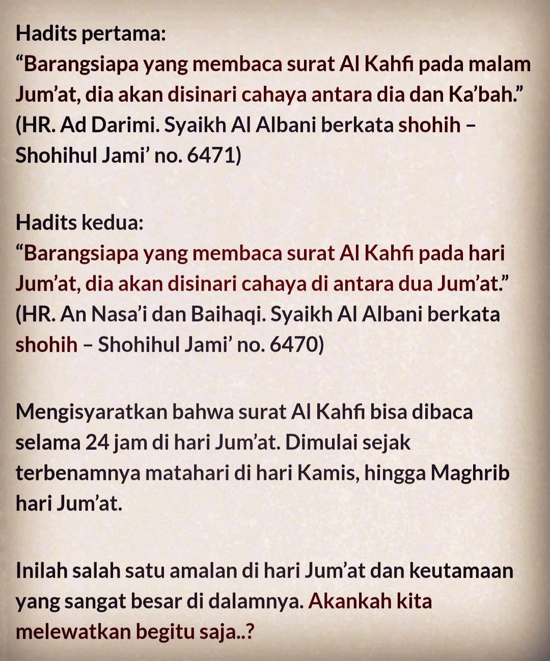Detail Hadits Surat Al Kahfi Nomer 1