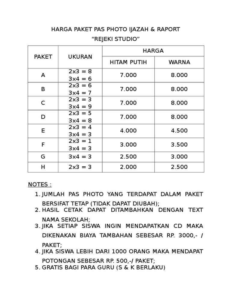 Detail Harga Foto Studio 3x4 Nomer 2