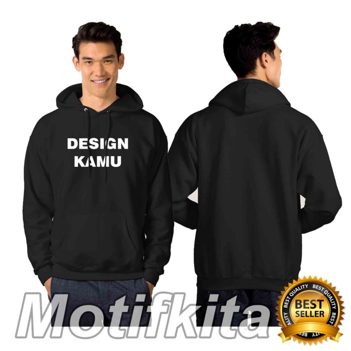 Detail Desain Jaket Hoodie Polos Depan Belakang Hitam Nomer 10