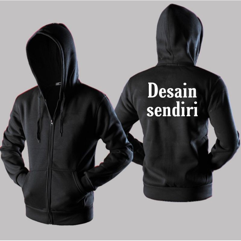 Detail Desain Jaket Hoodie Polos Depan Belakang Hitam Nomer 26