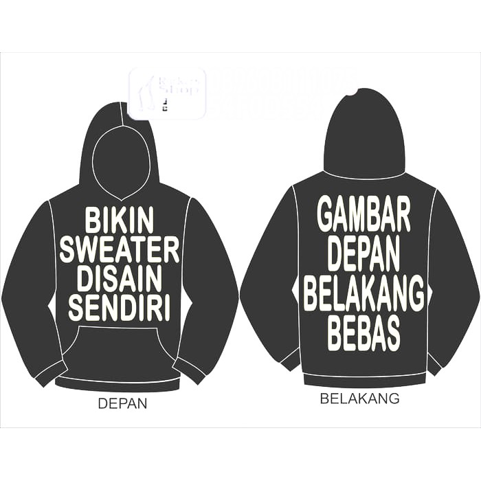 Detail Desain Jaket Hoodie Polos Depan Belakang Hitam Nomer 38