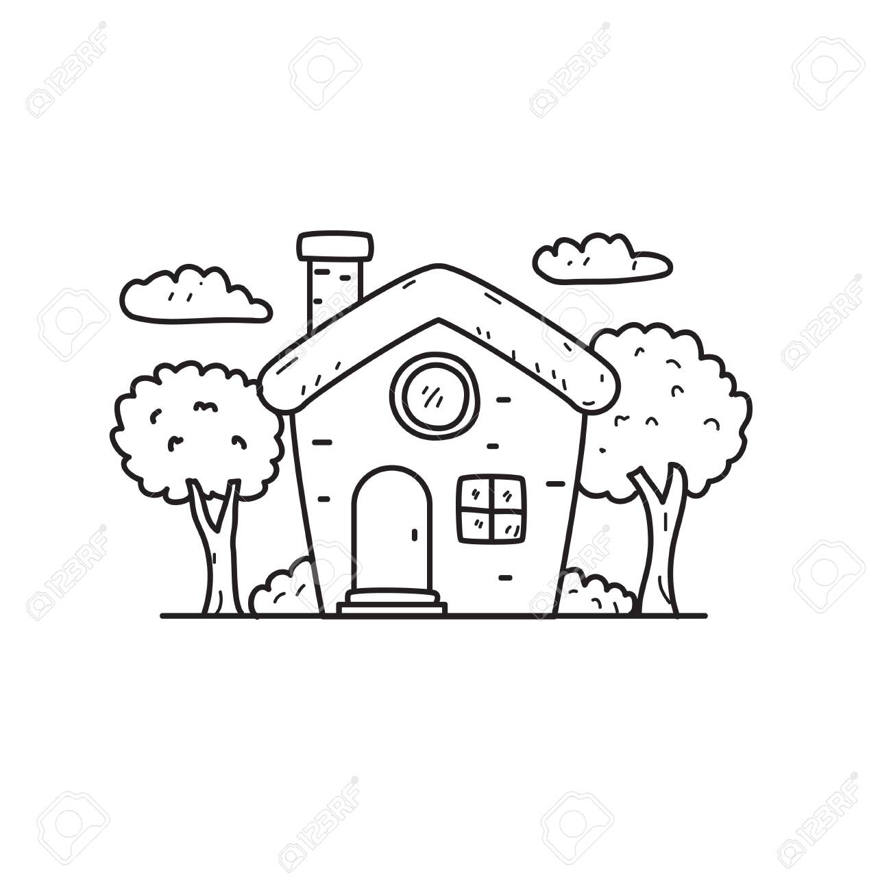 Detail House Cartoon Black And White Nomer 5