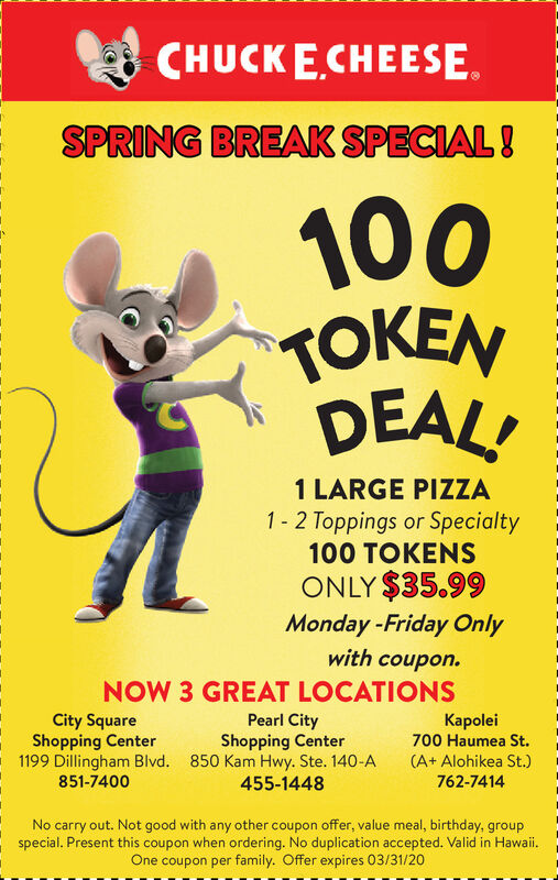 Detail How Much Is 100 Tokens At Chuck E Cheese Nomer 34