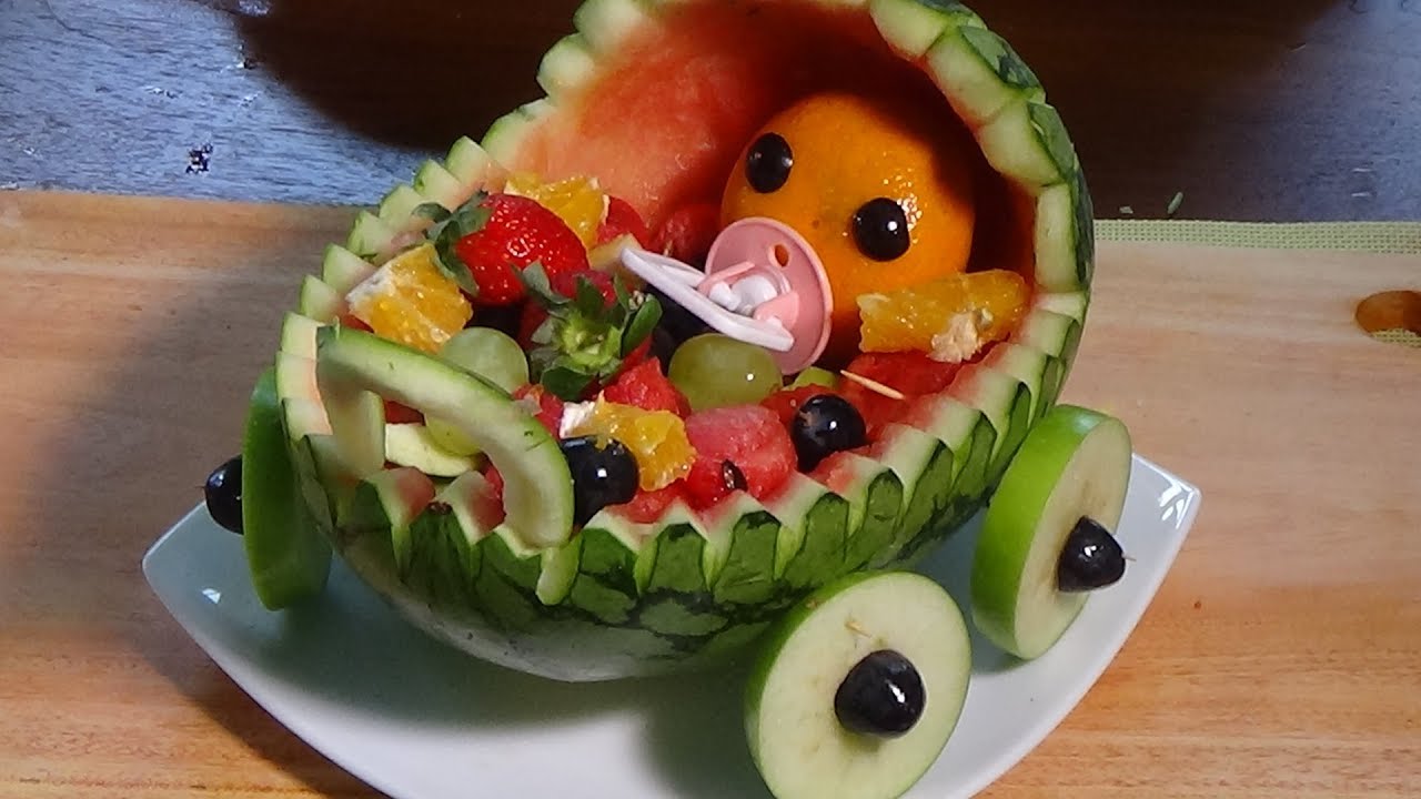 Detail How To Make A Watermelon Baby Carriage With Baby Inside Nomer 2