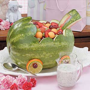 Detail How To Make A Watermelon Baby Carriage With Baby Inside Nomer 4