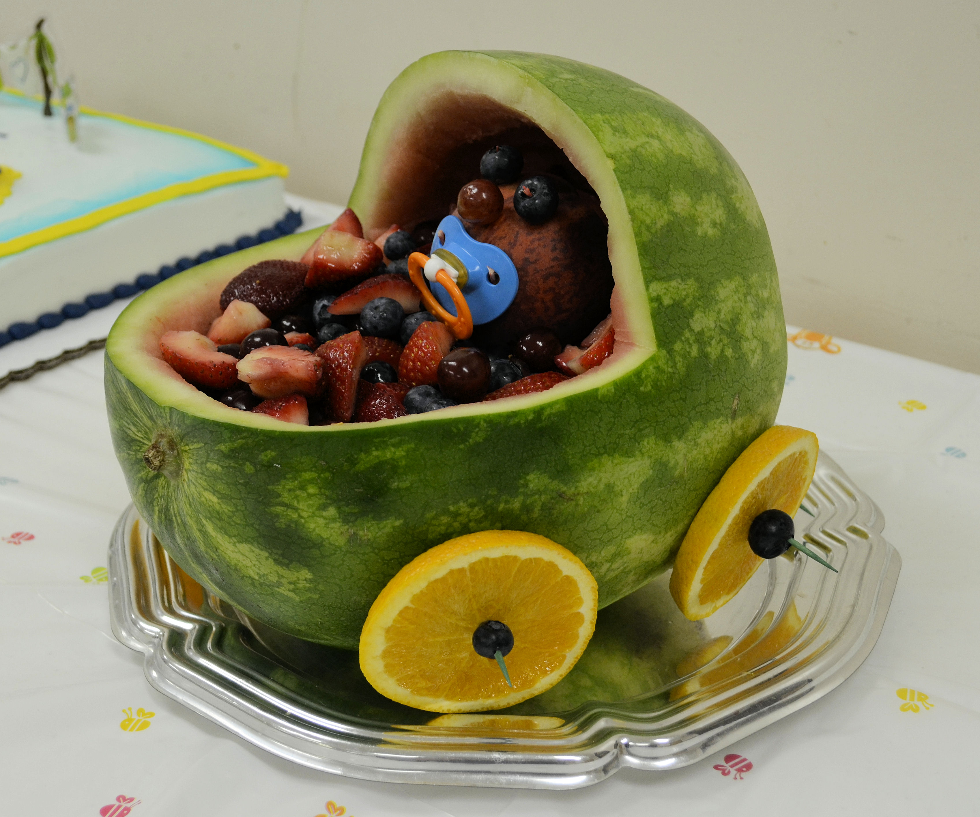 Detail How To Make A Watermelon Baby Carriage With Baby Inside Nomer 30