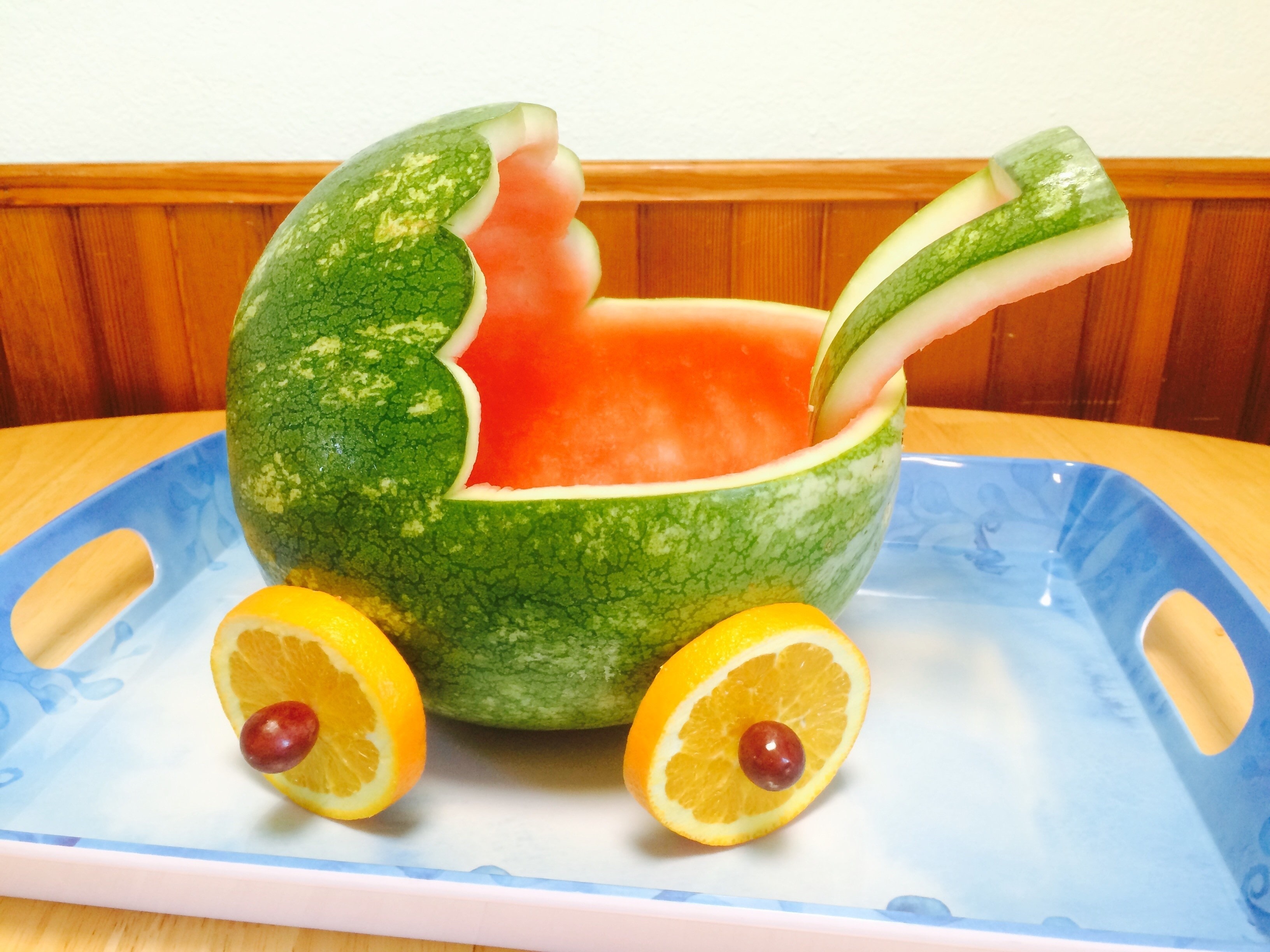 Detail How To Make A Watermelon Baby Carriage With Baby Inside Nomer 37