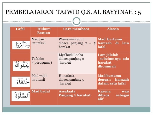 Detail Hukum Bacaan Surat Al Bayyinah Nomer 22