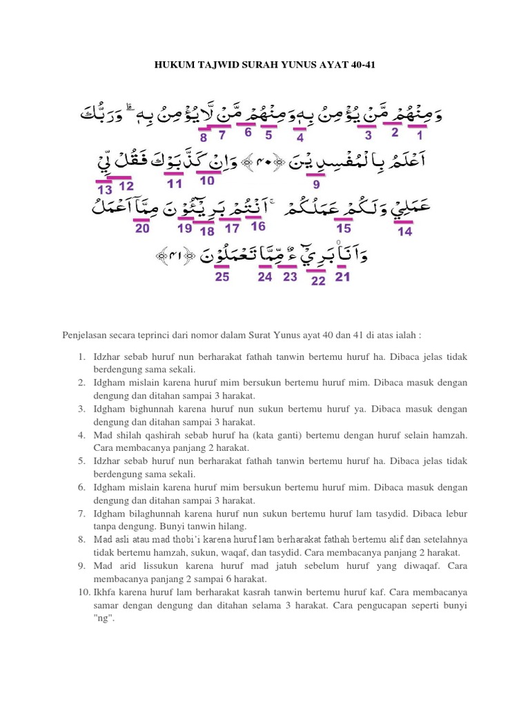 Detail Hukum Bacaan Tajwid Surat Yunus Ayat 40 41 Nomer 7