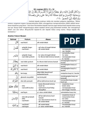 Detail Hukum Tajwid Surat Al Luqman Ayat 13 14 Nomer 16