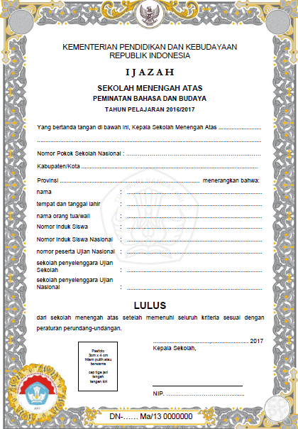 Detail Ijazah Paket C Kosong Nomer 18