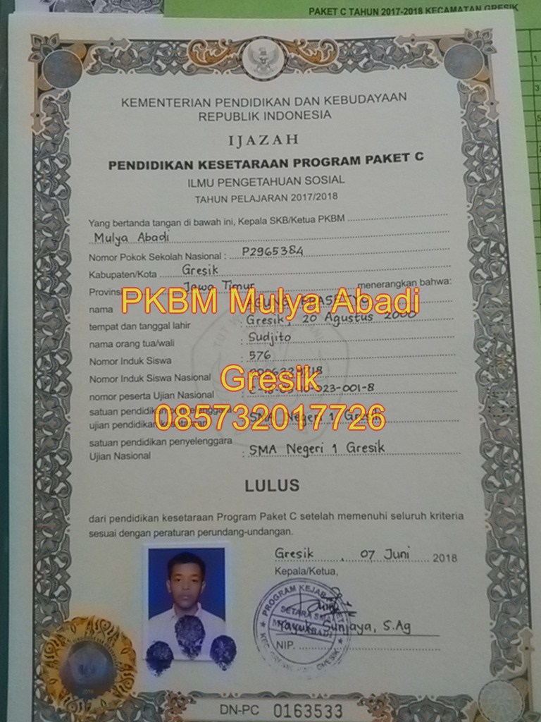 Detail Ijazah Paket C Kosong Nomer 22