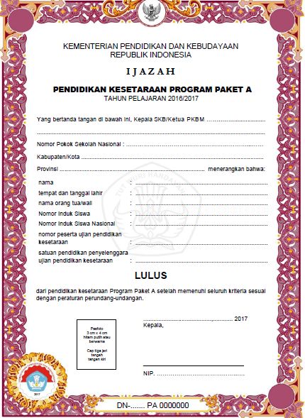 Detail Ijazah Paket C Kosong Nomer 32