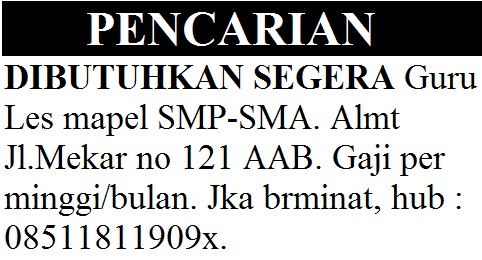 Detail Iklan Baris Koran Nomer 36