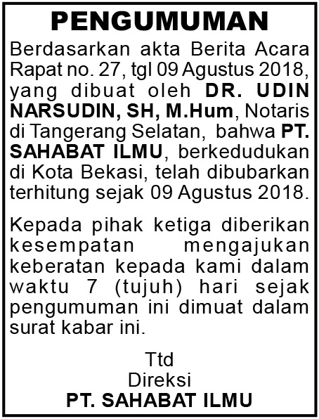 Detail Iklan Pengumuman Atau Pemberitahuan Nomer 23