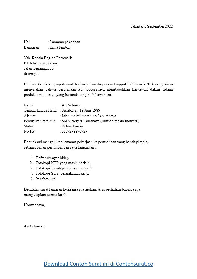 Detail Iklan Surat Lamaran Kerja Nomer 11