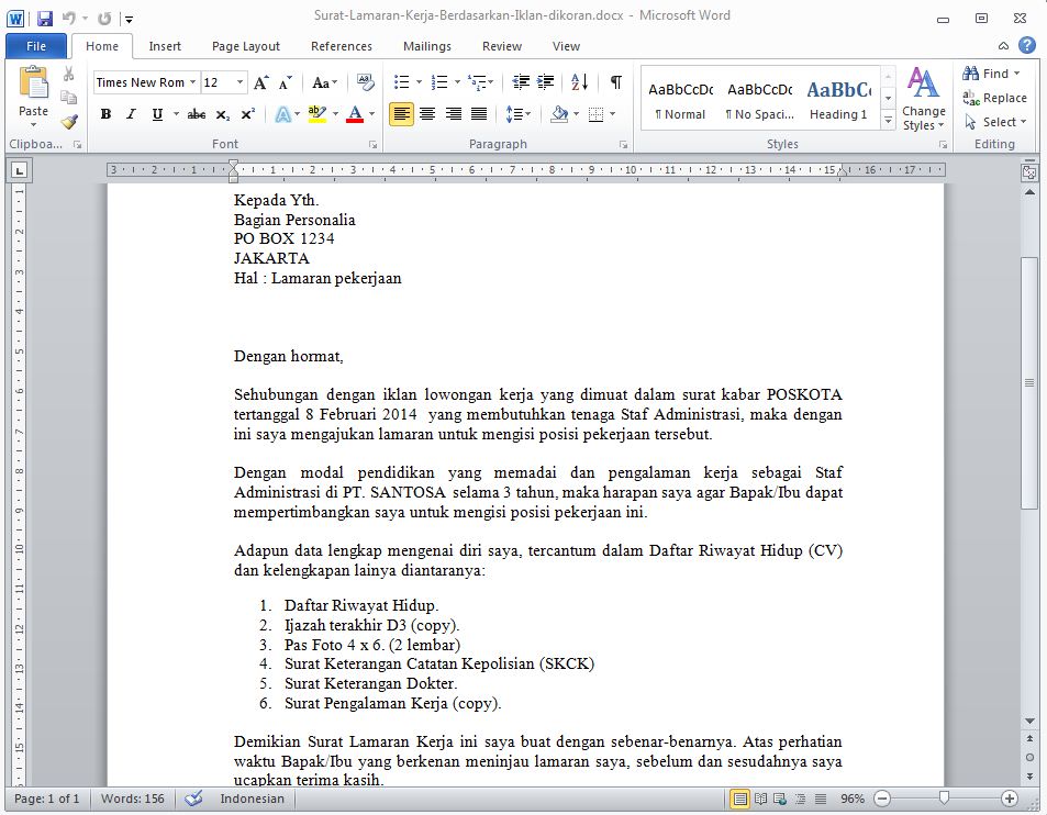 Detail Iklan Surat Lamaran Kerja Nomer 28