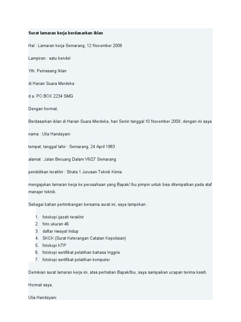 Detail Iklan Surat Lamaran Kerja Nomer 43