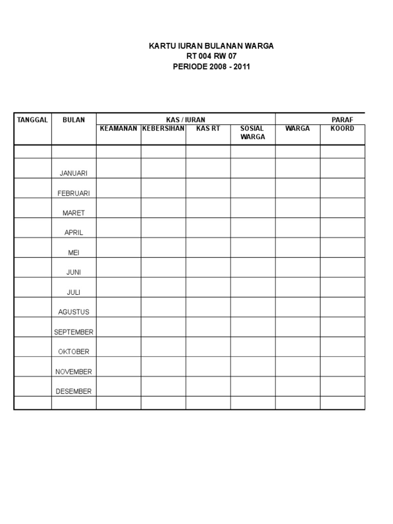 Detail Desain Kartu Iuran Bulanan Nomer 29