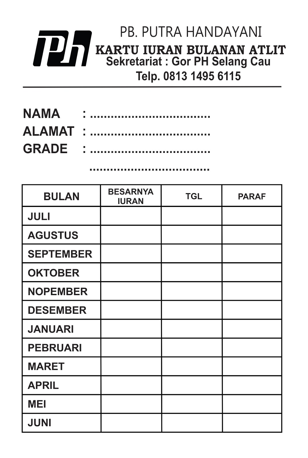 Detail Desain Kartu Iuran Bulanan Nomer 32