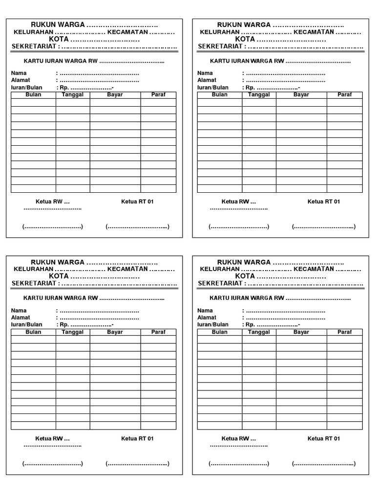 Detail Desain Kartu Iuran Bulanan Nomer 41