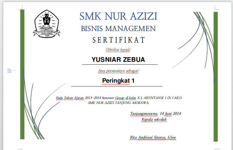 Detail Certificate Juara Kelas Nomer 3