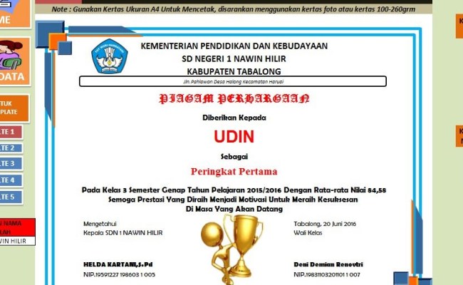 Detail Contoh Aplikasi Piagam Penghargaan Juara Kelas Jatim Nomer 2