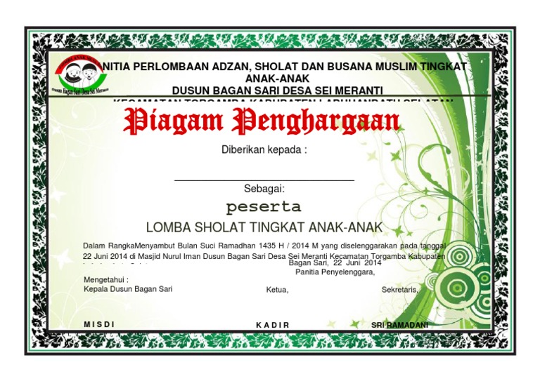 Detail Contoh Doc Piagam Juara Kelas Nomer 43