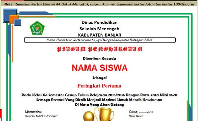 Detail Contoh Doc Sertifikat Juara Kelas Nomer 10