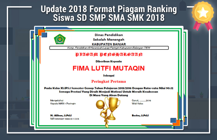 Detail Contoh Format Piagam Penghargaan Juara Kelas Nomer 26