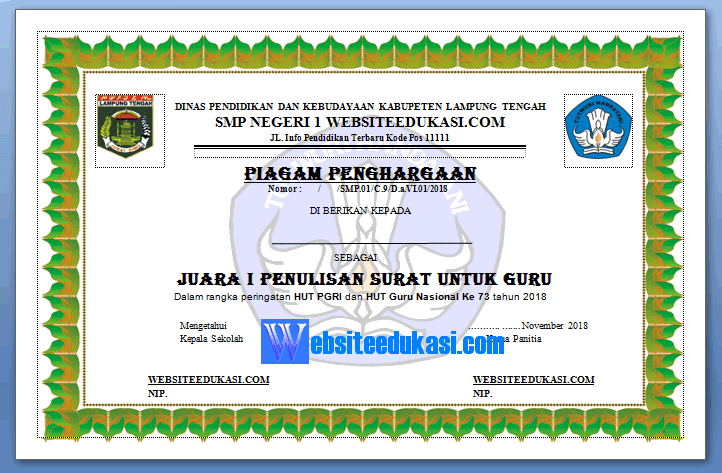 Detail Contoh Piagam Juara 1 Di Kelas Nomer 27