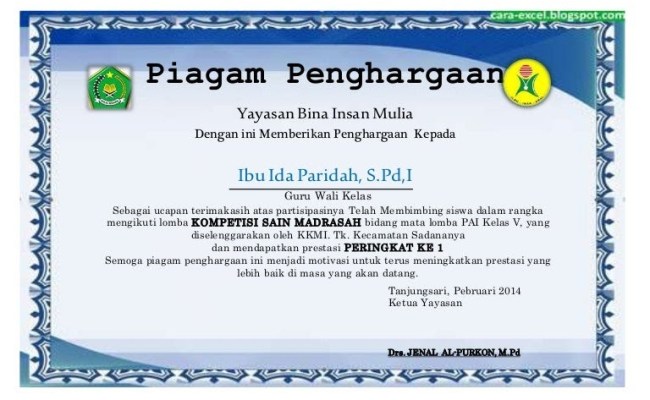 Detail Contoh Piagam Juara Kelasdoc Nomer 19