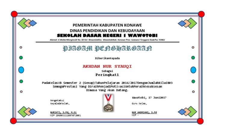 Detail Contoh Piagam Juara Umum Kelas Nomer 20