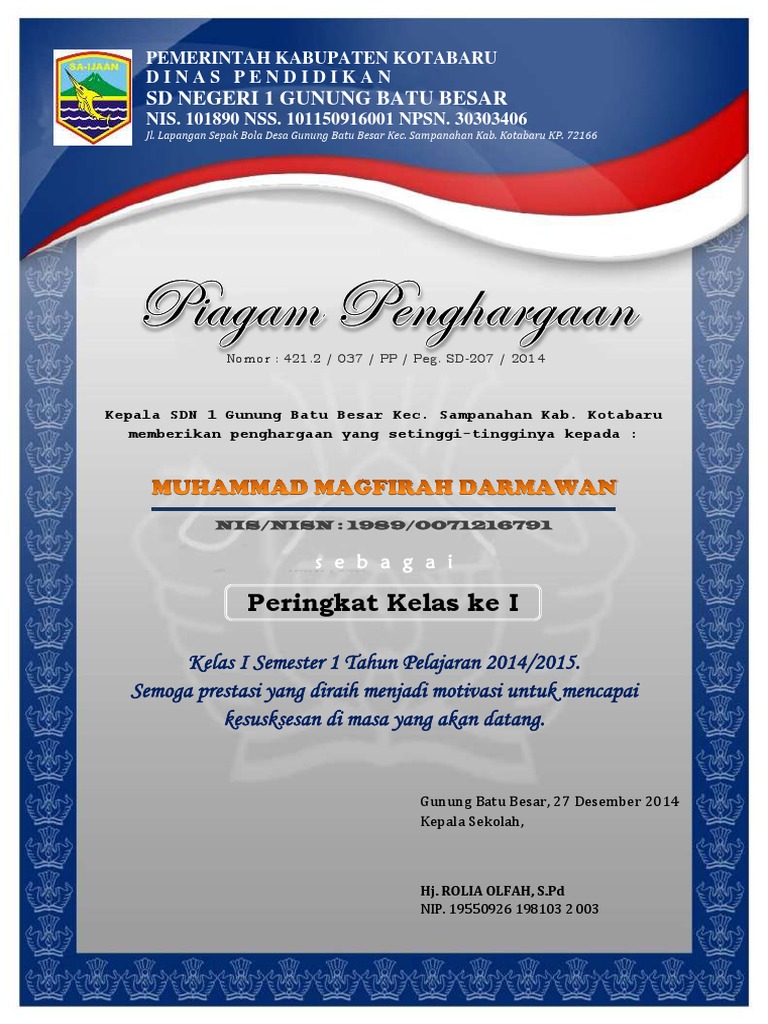 Detail Contoh Piagam Juara Umum Kelas Nomer 51