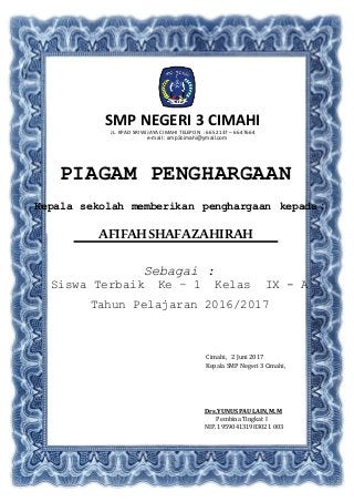 Detail Contoh Piagam Juara Umum Kelas Nomer 56