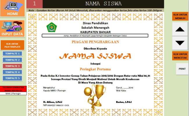 Detail Contoh Piagam Juara Umum Kelas Nomer 9